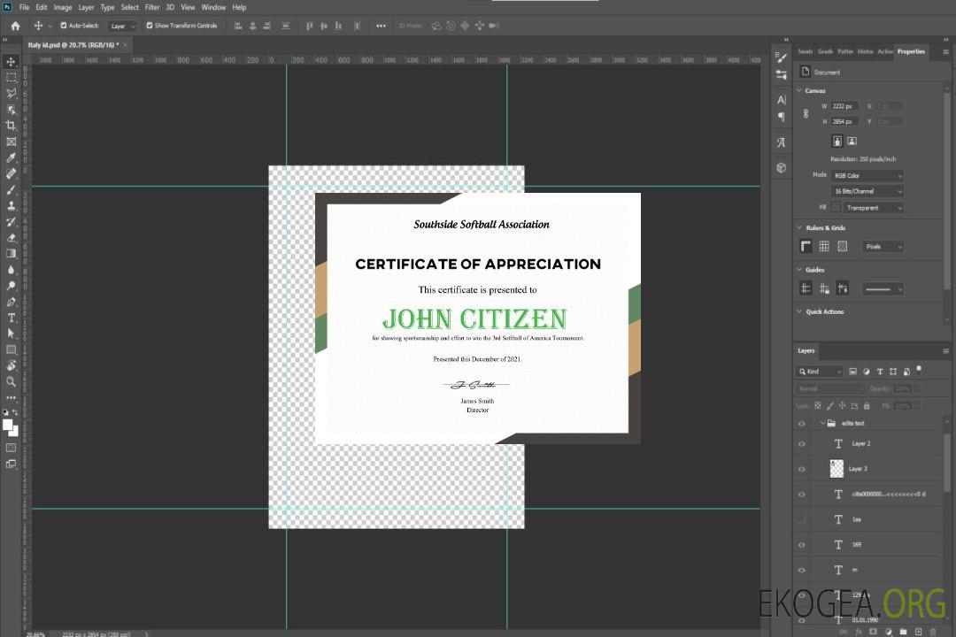 Certificat de softball américain template